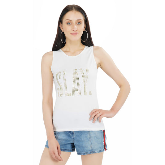 SLAY. Women's Gold Crystal Embellished Tank Top-clothing-to-slay.myshopify.com-Top