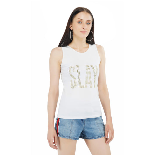 SLAY. Women's Gold Crystal Embellished Tank Top-clothing-to-slay.myshopify.com-Top