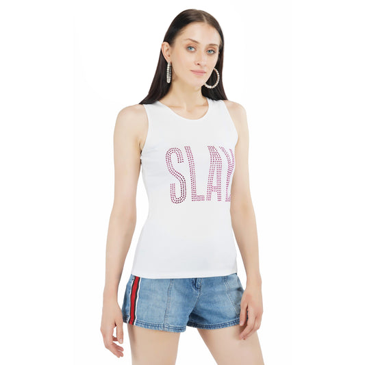 SLAY. Women's Pink Crystal Embellished Tank Top-clothing-to-slay.myshopify.com-Top