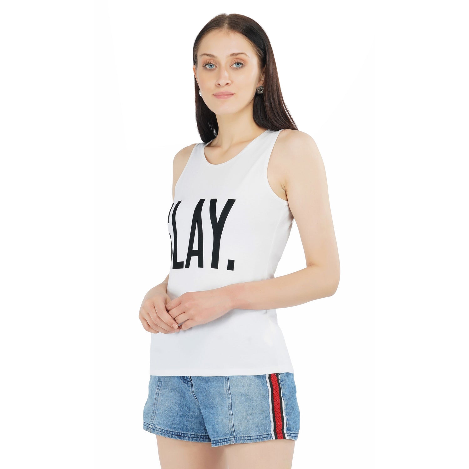 SLAY. Classic Women's Printed White Tank Top-clothing-to-slay.myshopify.com-Top