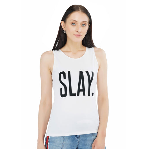 SLAY. Classic Women's Printed White Tank Top-clothing-to-slay.myshopify.com-Top
