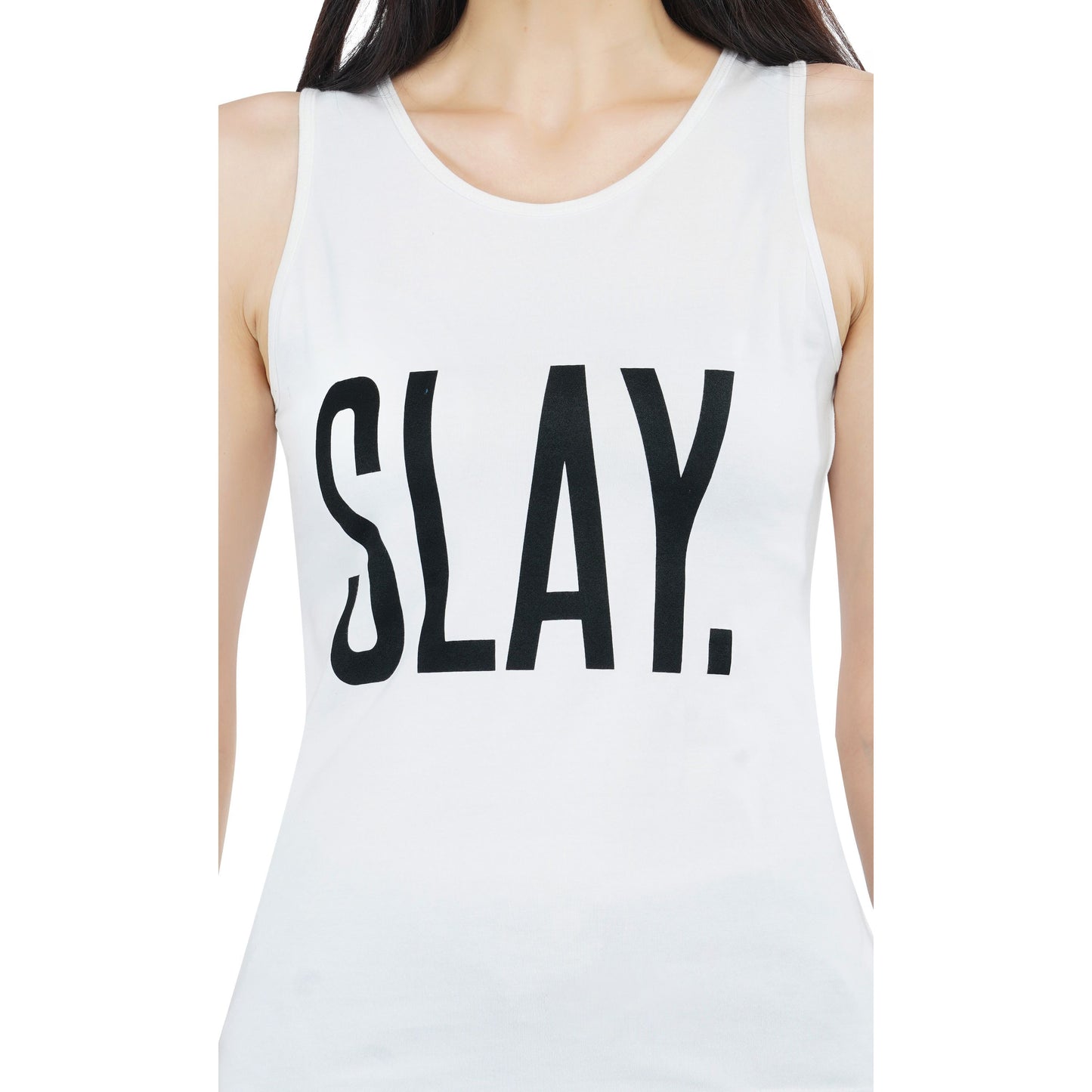 SLAY. Classic Women's Printed White Tank Top-clothing-to-slay.myshopify.com-Top