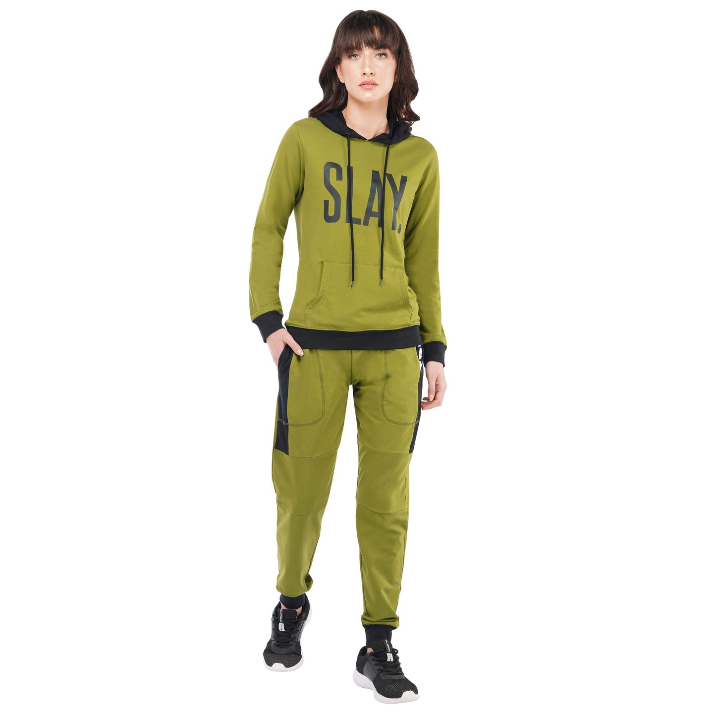 SLAY. Classic Women's Olive Green Tracksuit with Black Rib-clothing-to-slay.myshopify.com-Tracksuit