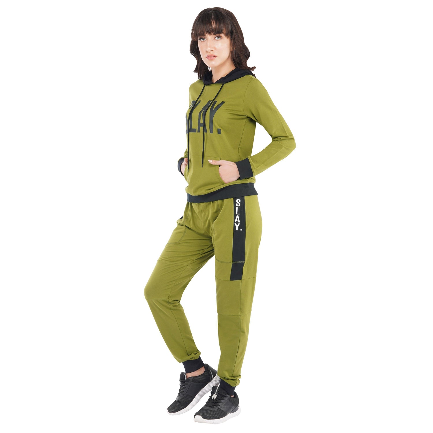 SLAY. Classic Women's Olive Green Tracksuit with Black Rib-clothing-to-slay.myshopify.com-Tracksuit