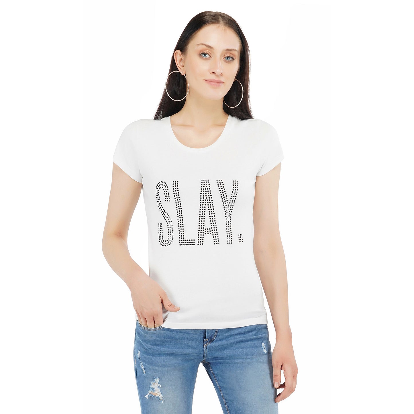 SLAY. Women's Black Crystal Embellished T-shirt-clothing-to-slay.myshopify.com-T-shirt