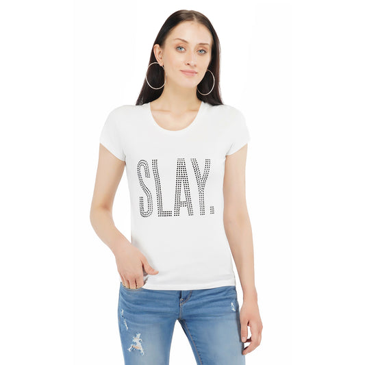 SLAY. Women's Black Crystal Embellished T-shirt-clothing-to-slay.myshopify.com-T-shirt