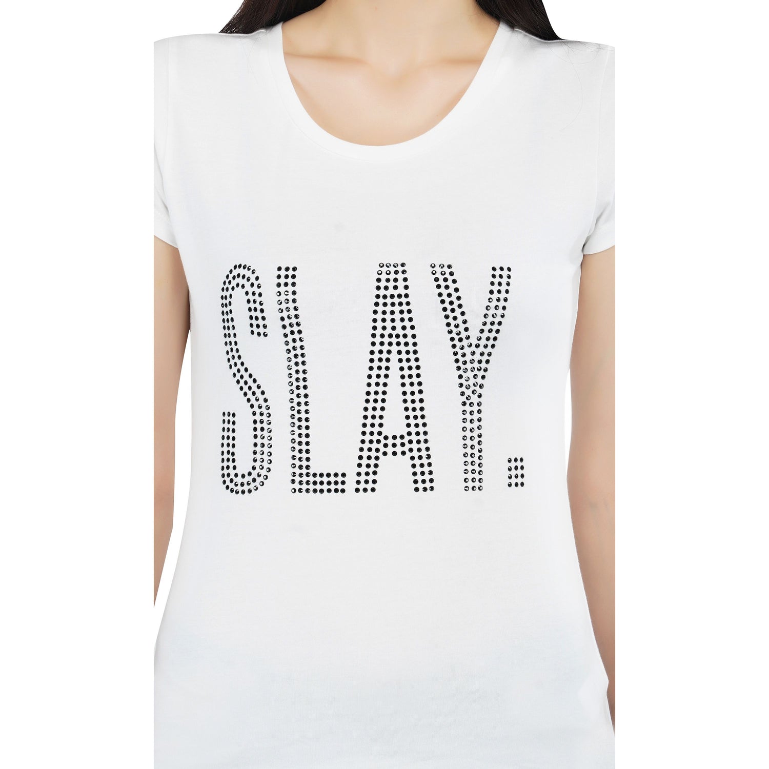 SLAY. Women's Black Crystal Embellished T-shirt-clothing-to-slay.myshopify.com-T-shirt
