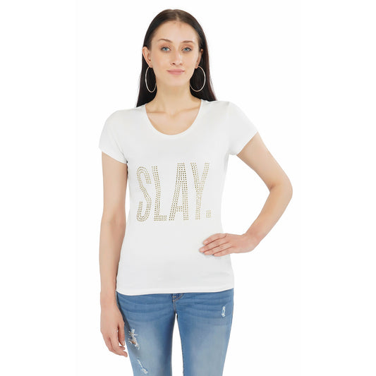 SLAY. Women's Golden Crystal Embellished T-shirt-clothing-to-slay.myshopify.com-T-shirt