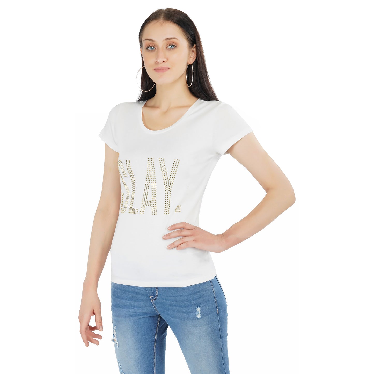 SLAY. Women's Golden Crystal Embellished T-shirt-clothing-to-slay.myshopify.com-T-shirt