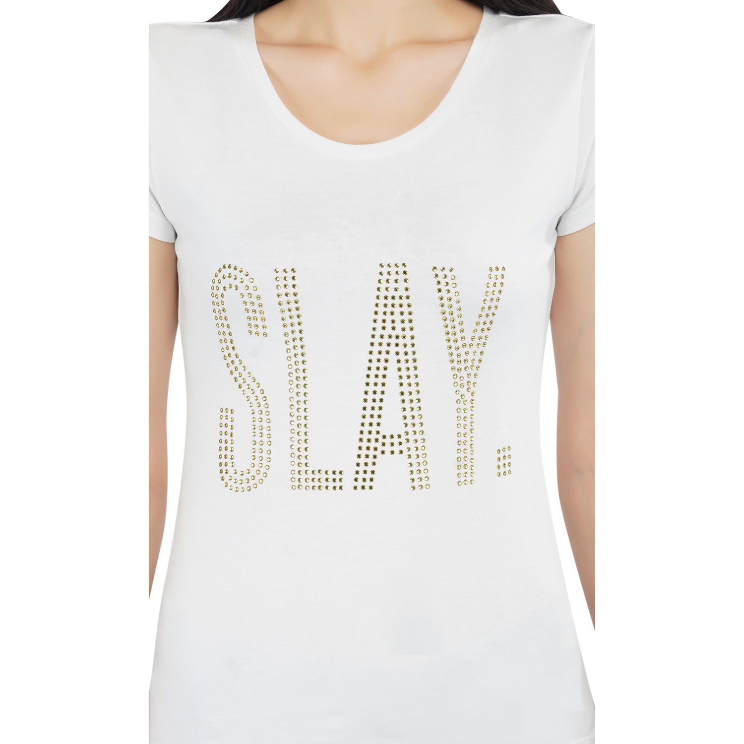SLAY. Women's Golden Crystal Embellished T-shirt-clothing-to-slay.myshopify.com-T-shirt