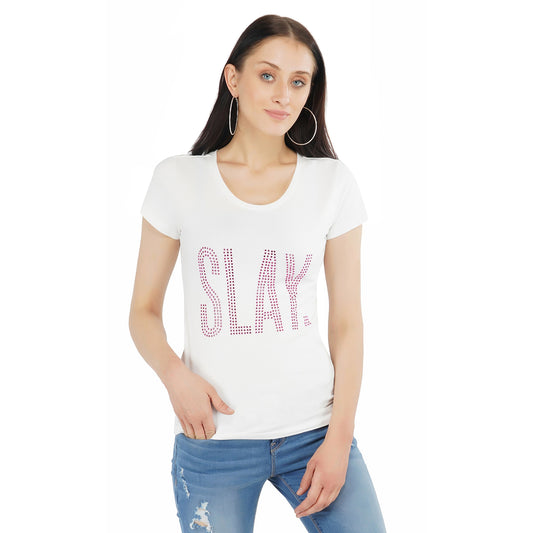 SLAY. Women's Pink Crystal Embellished T-shirt-clothing-to-slay.myshopify.com-T-shirt