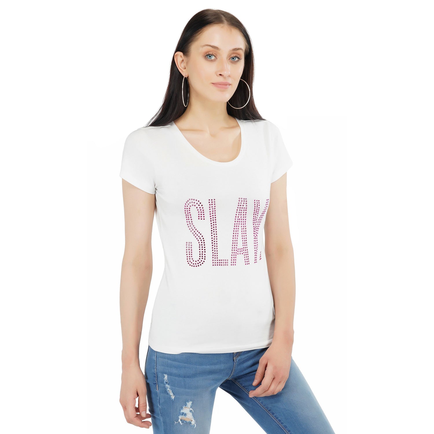 SLAY. Women's Pink Crystal Embellished T-shirt-clothing-to-slay.myshopify.com-T-shirt