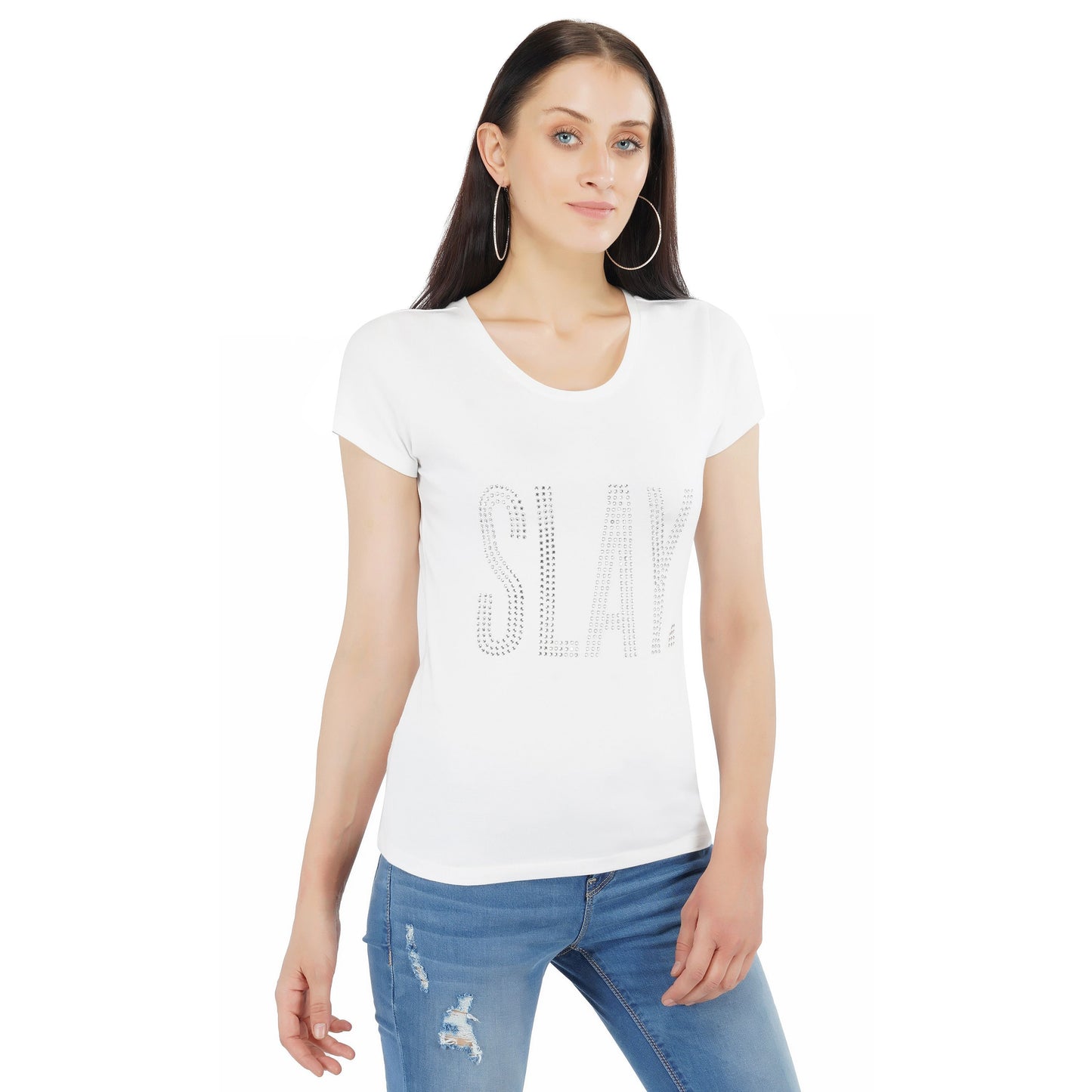 SLAY. Women's Silver Crystal Embellished T-shirt-clothing-to-slay.myshopify.com-T-shirt