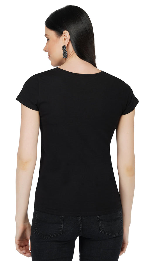 SLAY. Women's Silver Crystal Embellished SlimFit Black T-shirt-clothing-to-slay.myshopify.com-T-shirt