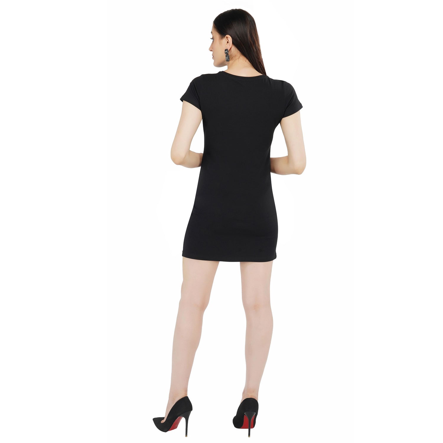 SLAY. Women's Black Crystal Embellished T-shirt Dress-clothing-to-slay.myshopify.com-Dress