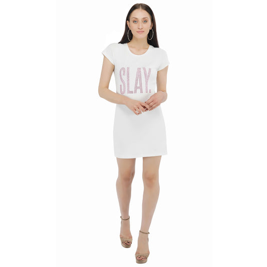 SLAY. Women's Pink Crystal Embellished T-shirt Dress-clothing-to-slay.myshopify.com-Dress