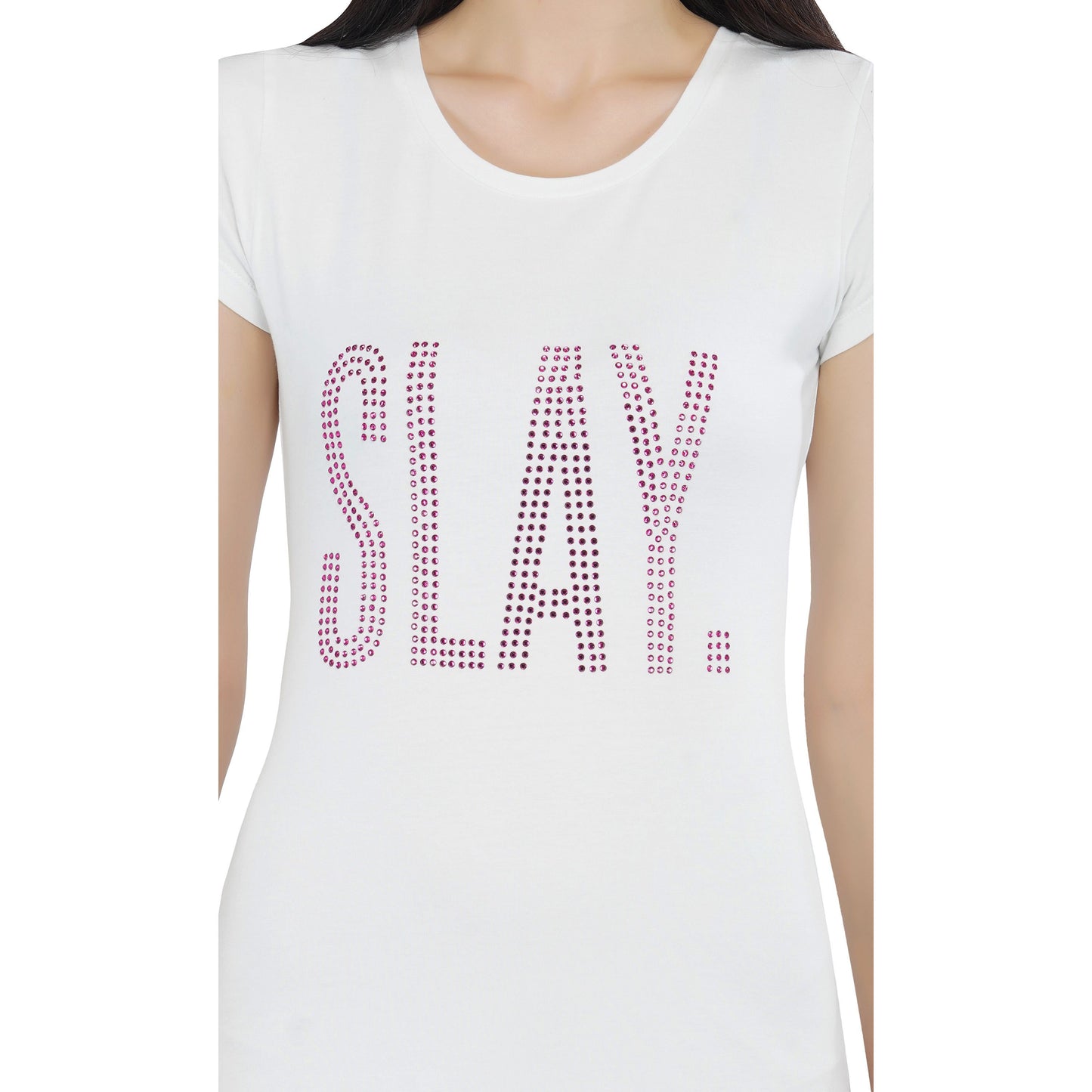 SLAY. Women's Pink Crystal Embellished T-shirt Dress-clothing-to-slay.myshopify.com-Dress