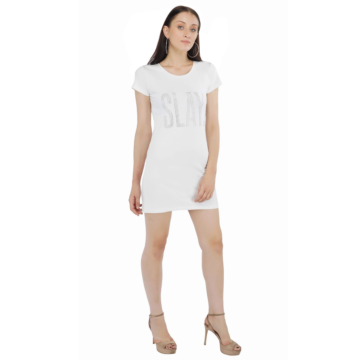 SLAY. Women's Silver Crystal Embellished T-shirt Dress-clothing-to-slay.myshopify.com-Dress