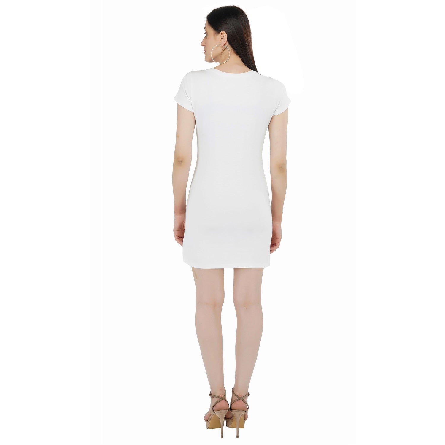 SLAY. Women's Golden Crystal Embellished White T-shirt Dress-clothing-to-slay.myshopify.com-Dress