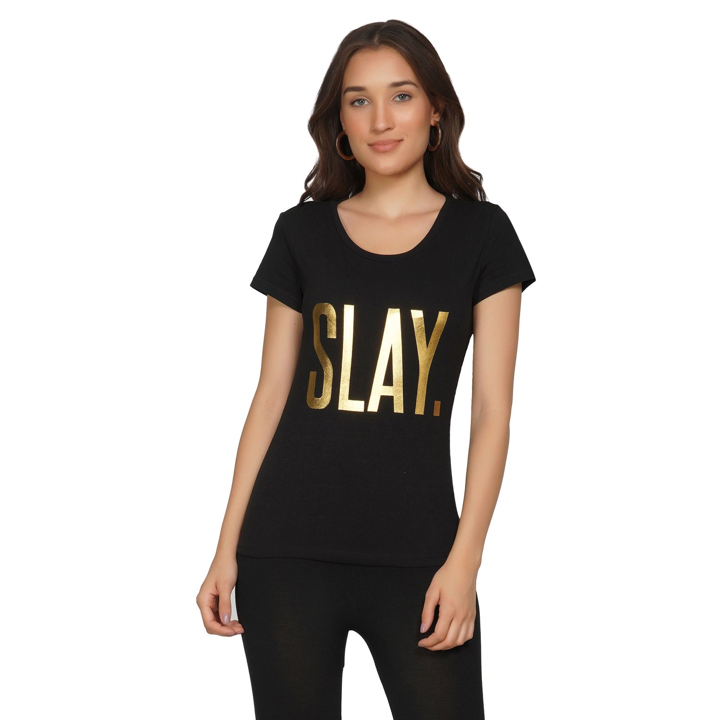 SLAY. Women's Limited Edition Gold Foil Print Matt Finish T-shirt-clothing-to-slay.myshopify.com-Tshirt