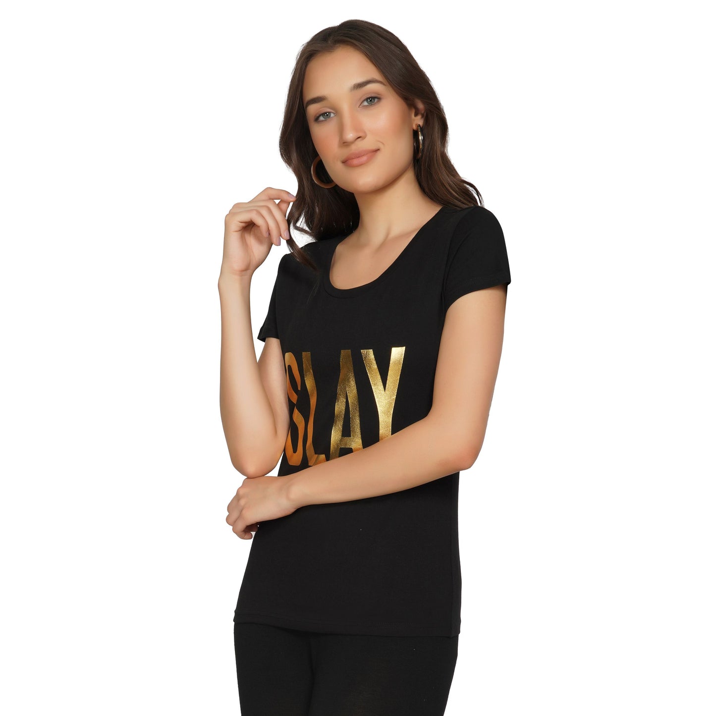 SLAY. Women's Limited Edition Gold Foil Print Matt Finish T-shirt-clothing-to-slay.myshopify.com-Tshirt