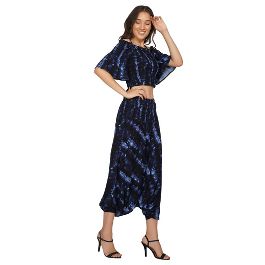 SLAY. Women's Navy Blue Tie-Dye Crop top and Harem Pants Palazzo Coord Set-clothing-to-slay.myshopify.com-Cami-harem Pant Set