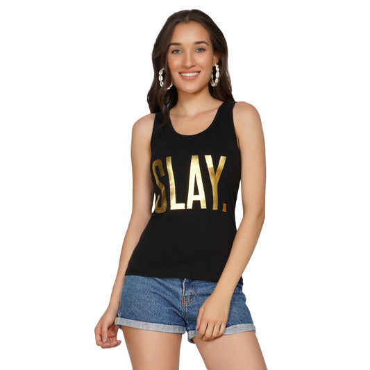 SLAY. Women's Limited Edition Gold Foil Matt Finish Print Tank Top-clothing-to-slay.myshopify.com-Tank Top