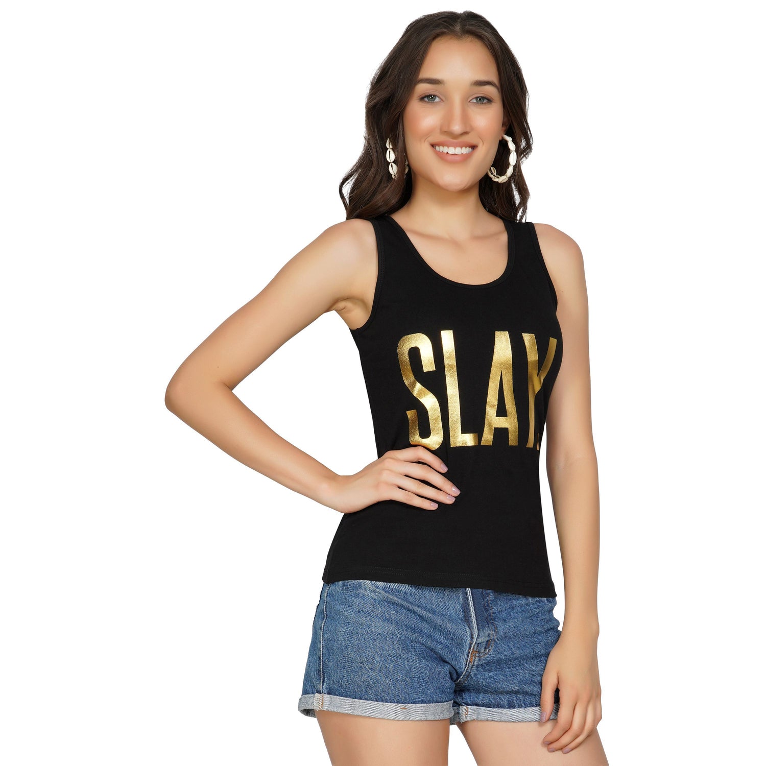 SLAY. Women's Limited Edition Gold Foil Reflective Print Tank Top-clothing-to-slay.myshopify.com-Tank Top