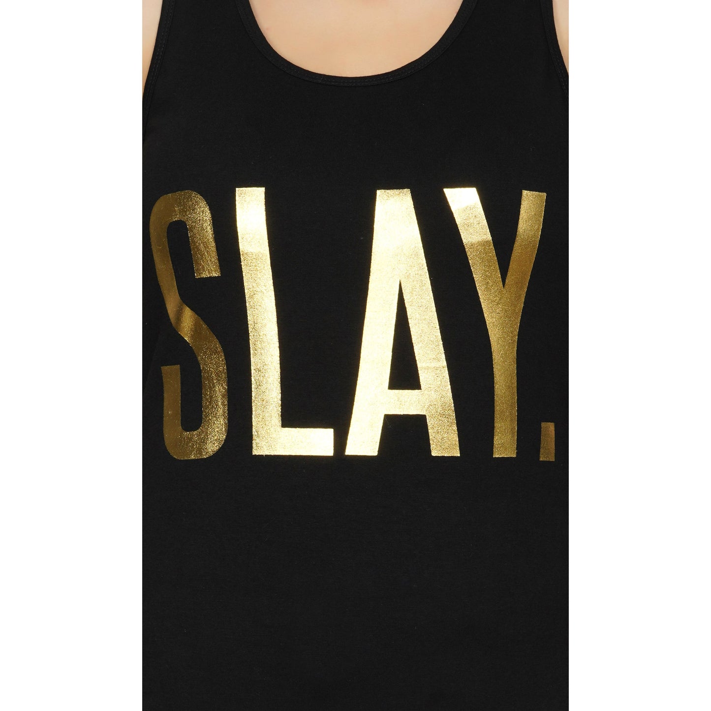 SLAY. Women's Limited Edition Gold Foil Matt Finish Print Tank Top-clothing-to-slay.myshopify.com-Tank Top