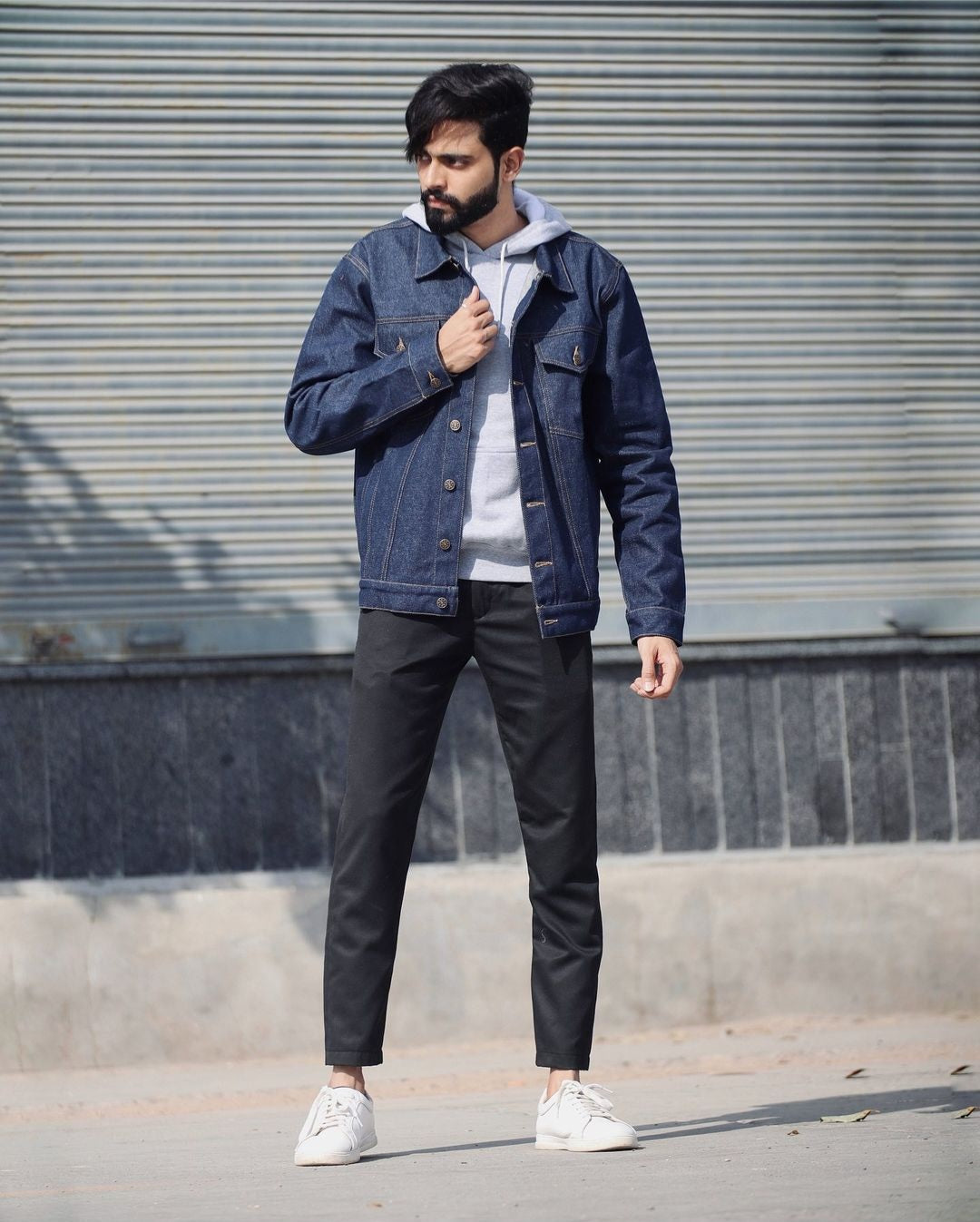 Style Quotient Men Blue Washed Denim Jacket with Patchwork – StyleQuotient