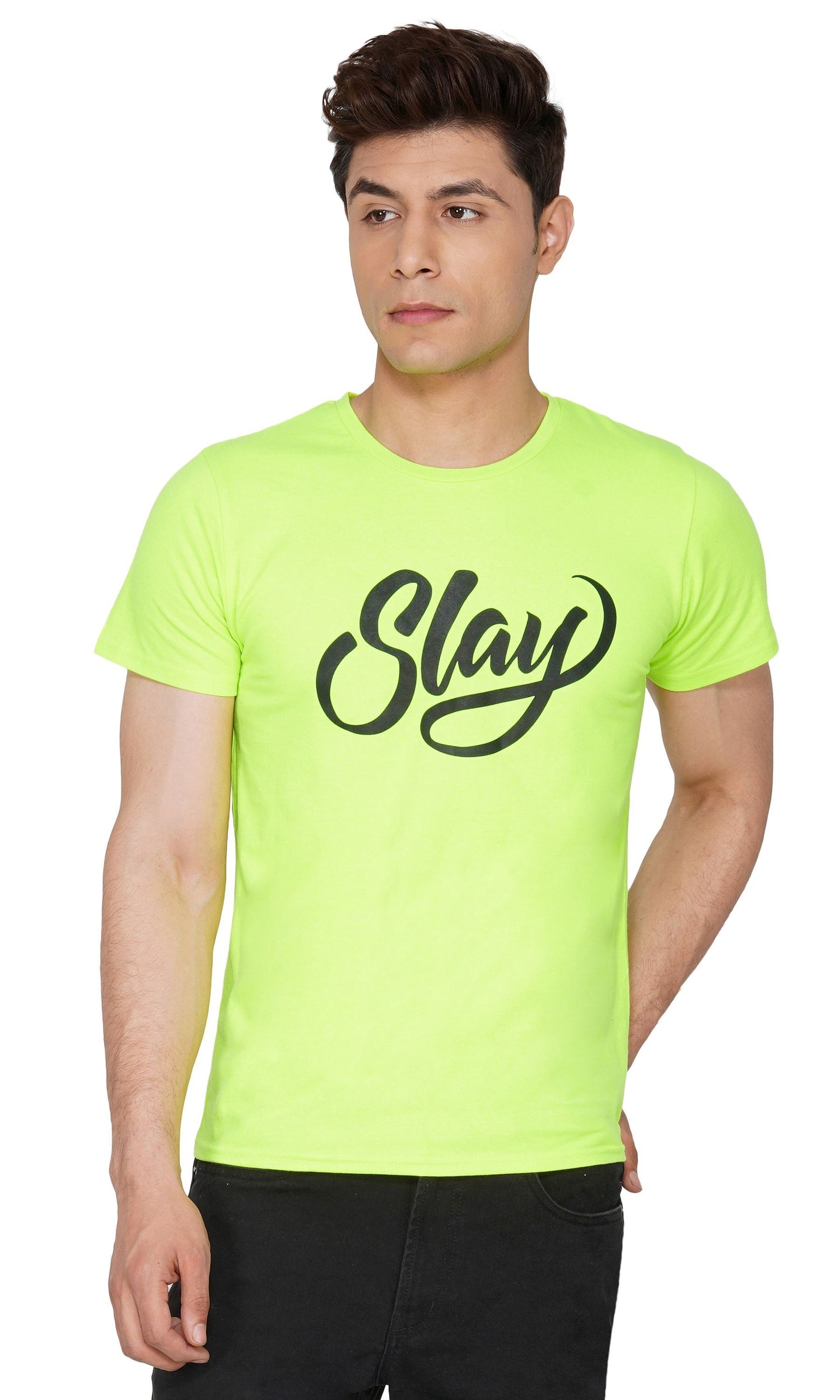 SLAY. Sport Men's Printed Neon Green T-shirt-clothing-to-slay.myshopify.com-T-Shirt