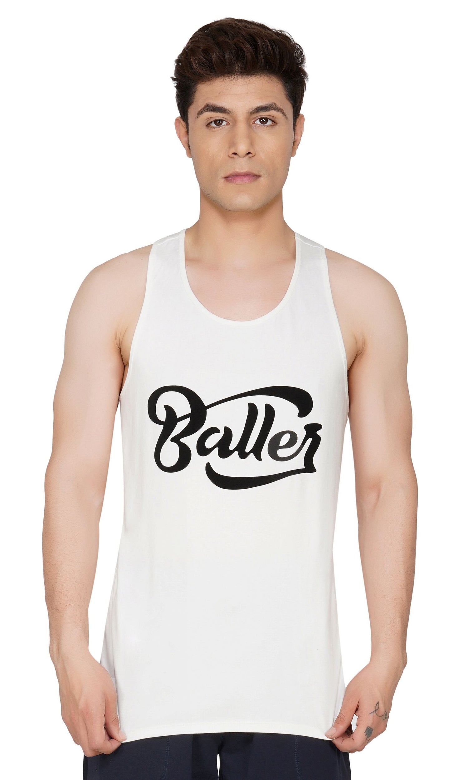 SLAY. Men's BALLER Edition Printed White Gym Vest-clothing-to-slay.myshopify.com-Vest