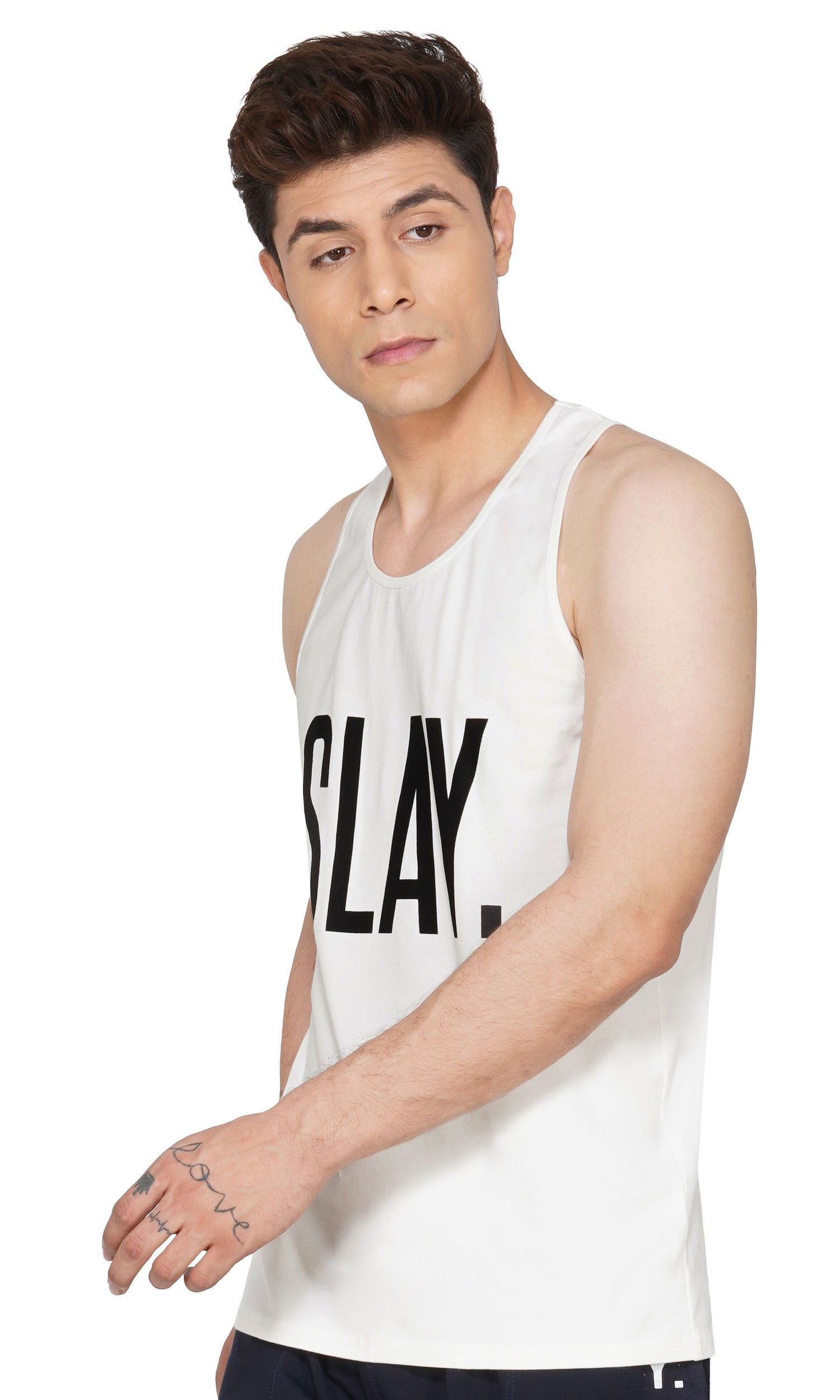 SLAY. Classic Men's Printed White Gym Vest-clothing-to-slay.myshopify.com-Vest