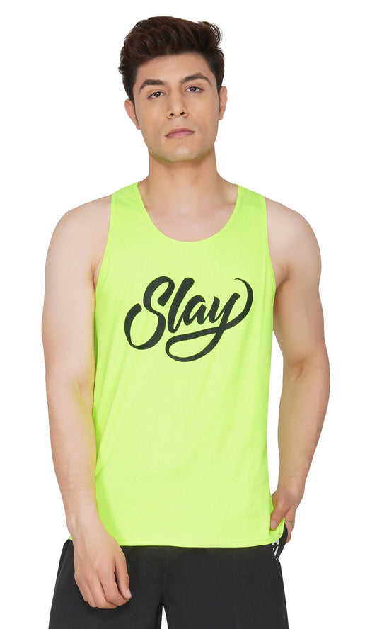 SLAY. Sport Men's Printed Neon Green Gym Vest-clothing-to-slay.myshopify.com-Vest