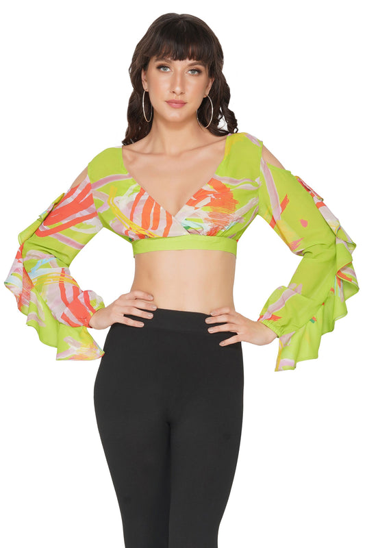 SLAY. Women's V-Neck Blouse With Ruffle Sleeve-clothing-to-slay.myshopify.com-Top