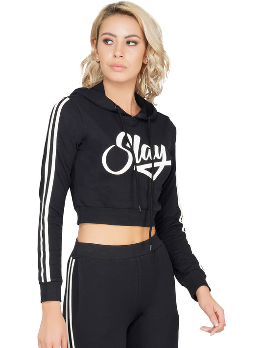 SLAY. Women's Printed Cropped Hoodie in Black-clothing-to-slay.myshopify.com-Crop Hoodie