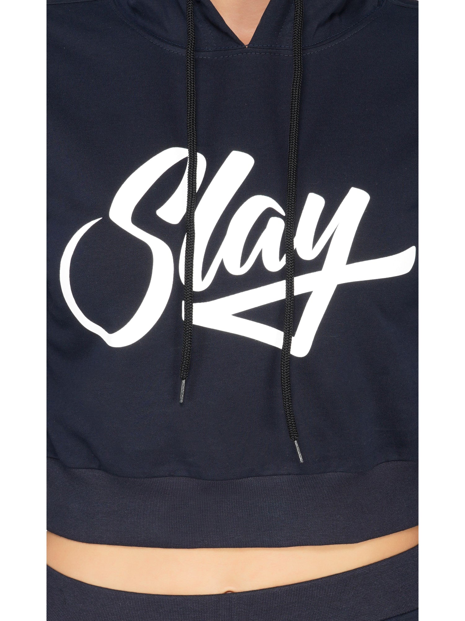 SLAY. Women's Printed Cropped Navy Blue Hoodie-clothing-to-slay.myshopify.com-Crop Hoodie