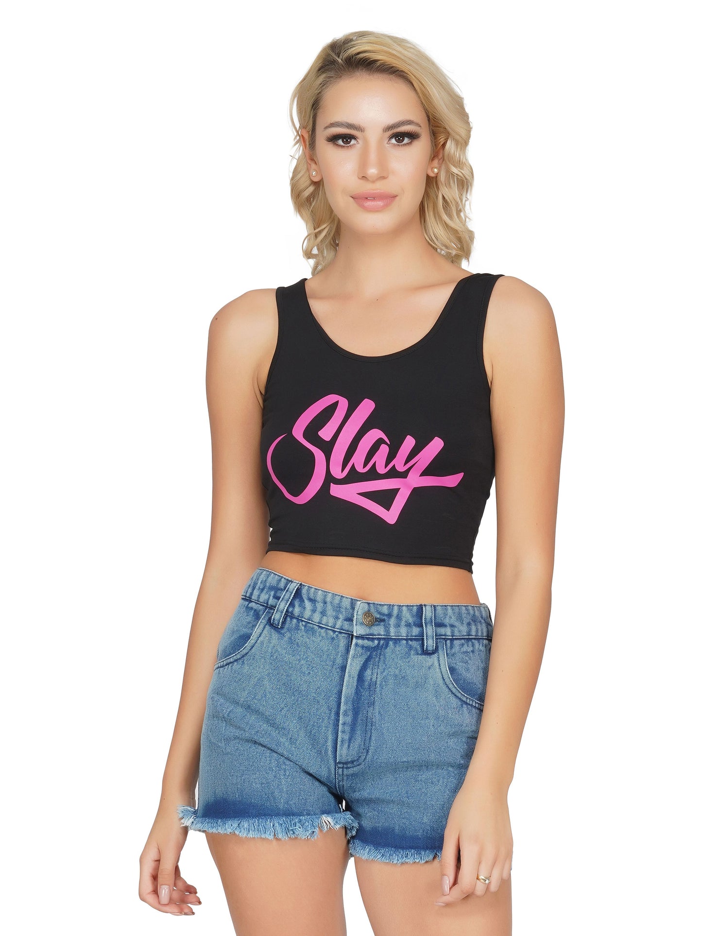 SLAY. Women's Printed Dark Pink Crop Top-clothing-to-slay.myshopify.com-Crop Top