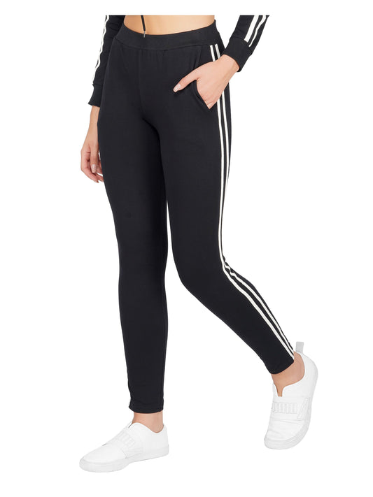 SLAY. Women's Black Jogger Pants With White Stripes-clothing-to-slay.myshopify.com-Joggers