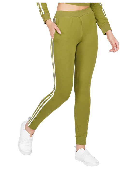SLAY. Women's Olive Green Jogger Pants With White Stripes-clothing-to-slay.myshopify.com-Joggers