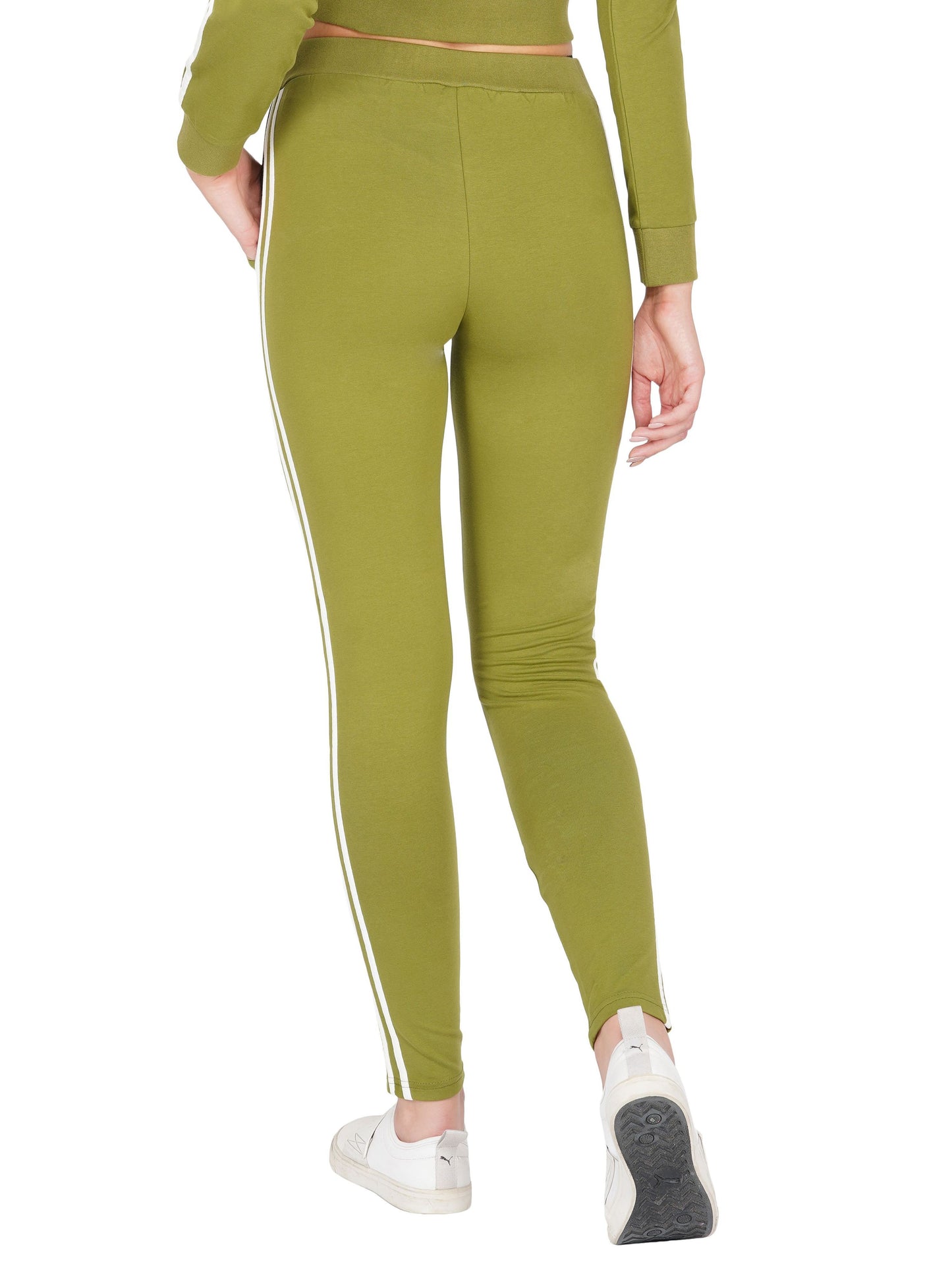 SLAY. Women's Olive Green Jogger Pants With White Stripes-clothing-to-slay.myshopify.com-Joggers