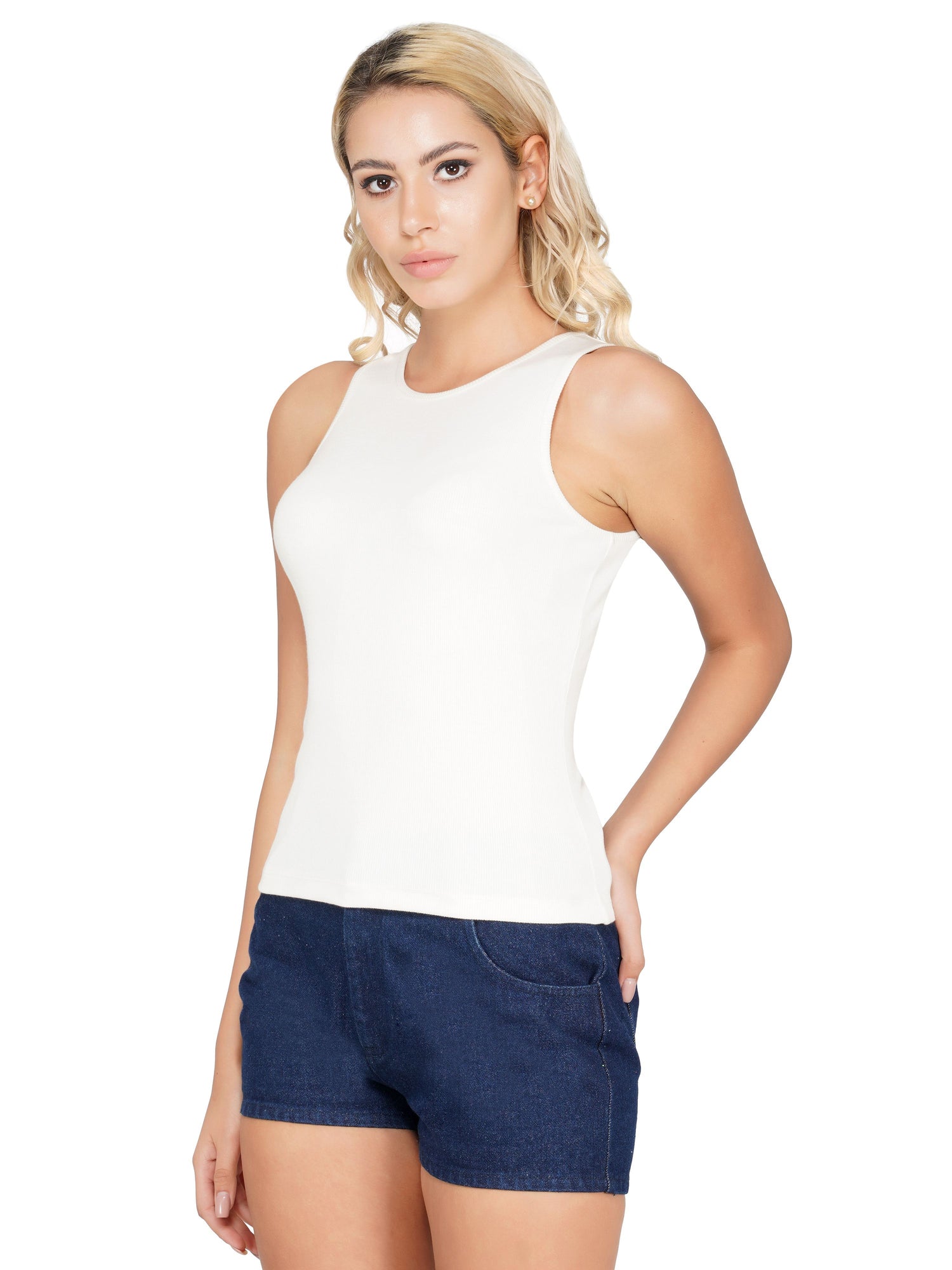 SLAY. Women's White Sleeveless Rib Tank Top-clothing-to-slay.myshopify.com-Plain Tank Top