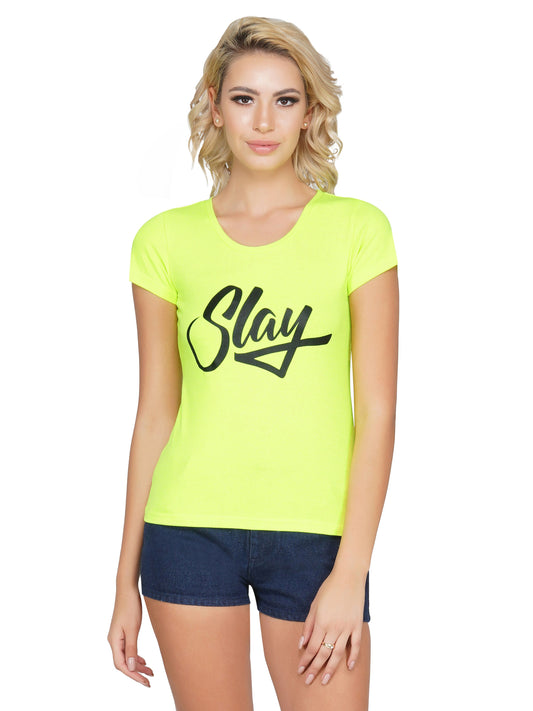 SLAY. Sport Women's Neon Green Printed T-shirt-clothing-to-slay.myshopify.com-Print T-Shirt