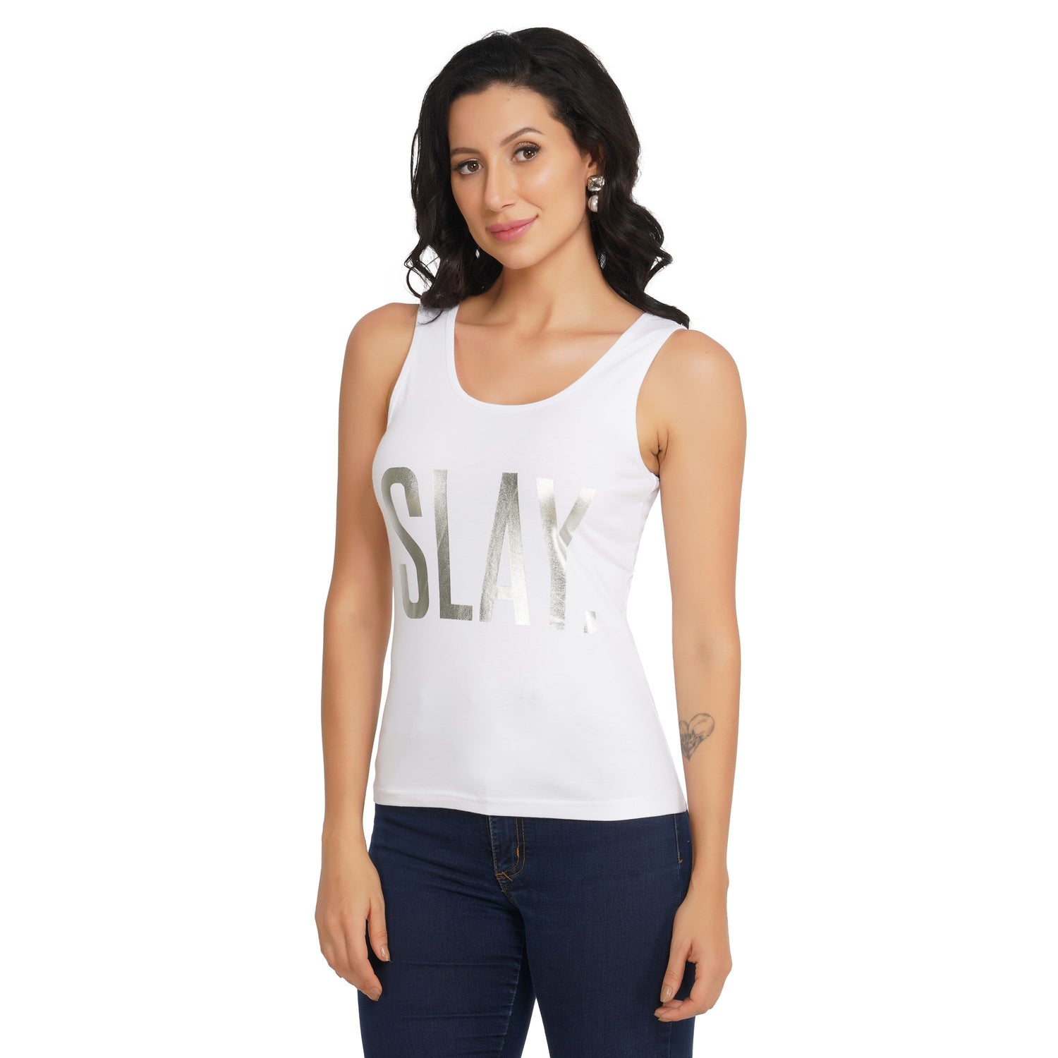 SLAY. Women's Limited Edition Silver Foil Printed Tank Top - Reflective Print-clothing-to-slay.myshopify.com-Tank Top
