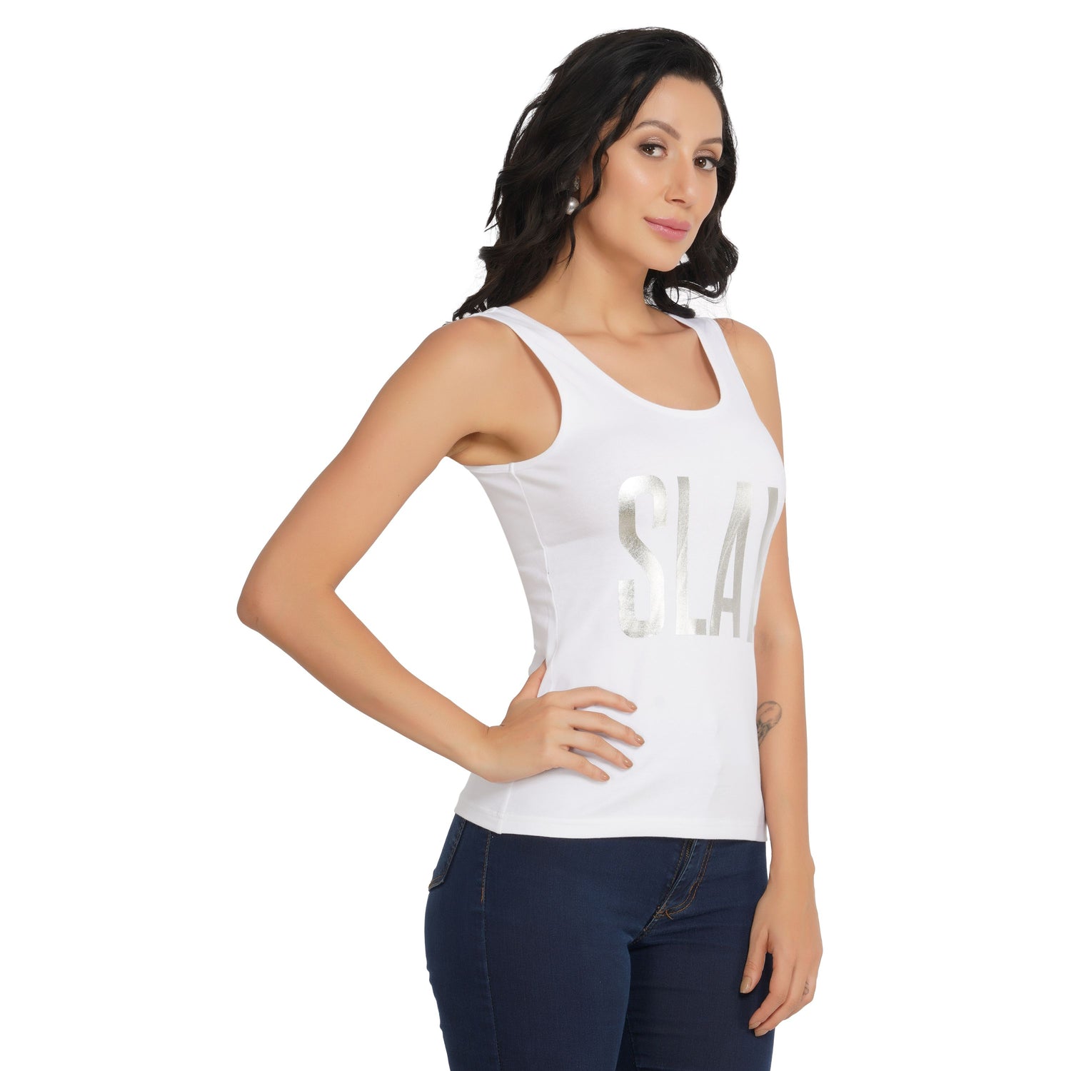 SLAY. Women's Limited Edition Silver Foil Printed Tank Top - Matte Finish-clothing-to-slay.myshopify.com-Tank Top