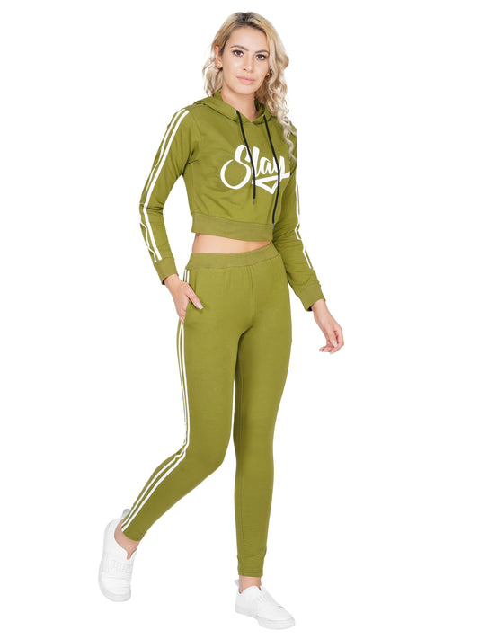 SLAY. Sport Women's Olive Green Printed Tracksuit with White Side Stripes-clothing-to-slay.myshopify.com-Tracksuit
