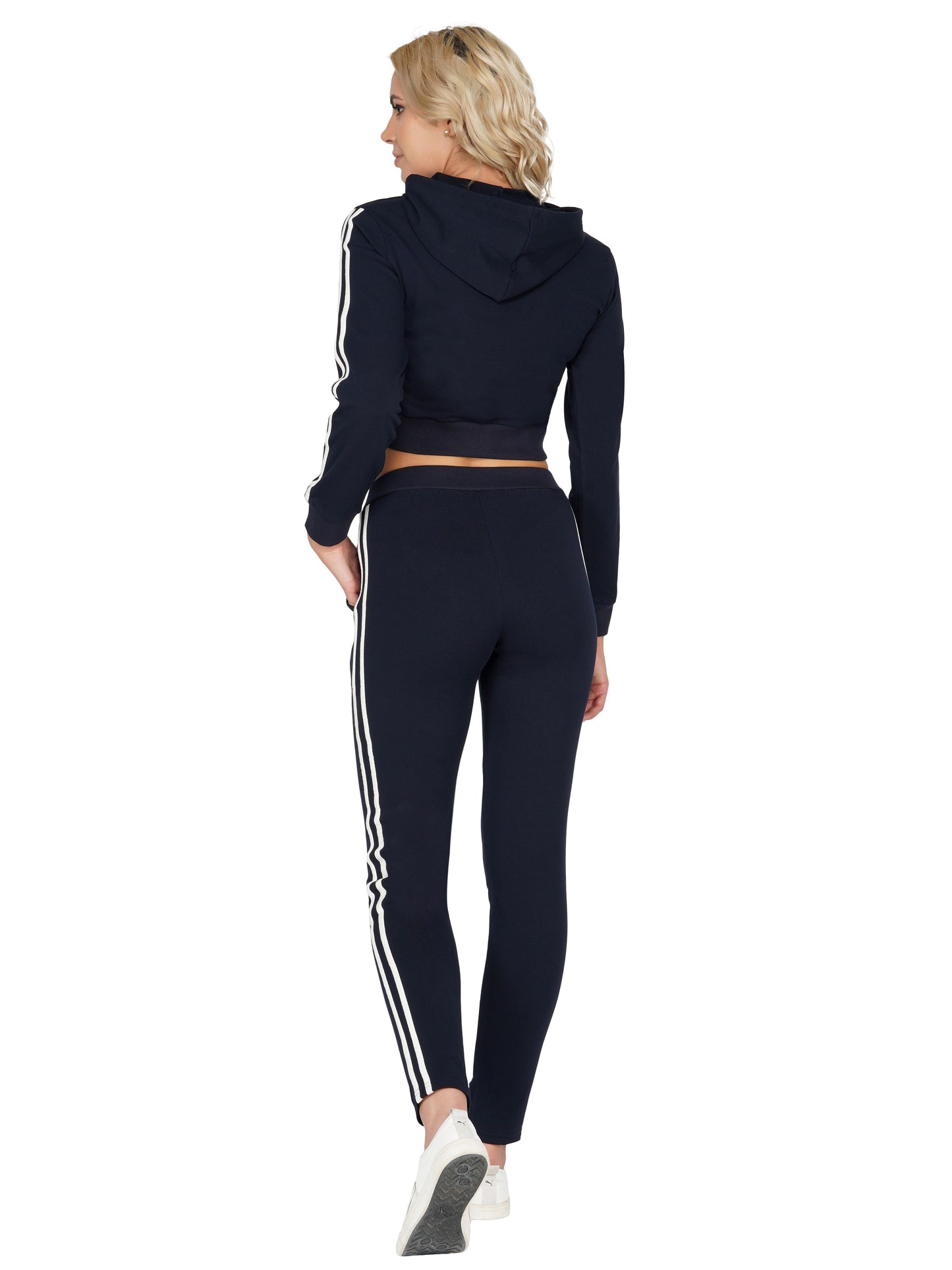 SLAY. Sport Women's Navy Blue Printed Tracksuit with White Side Stripes-clothing-to-slay.myshopify.com-TrackSuit