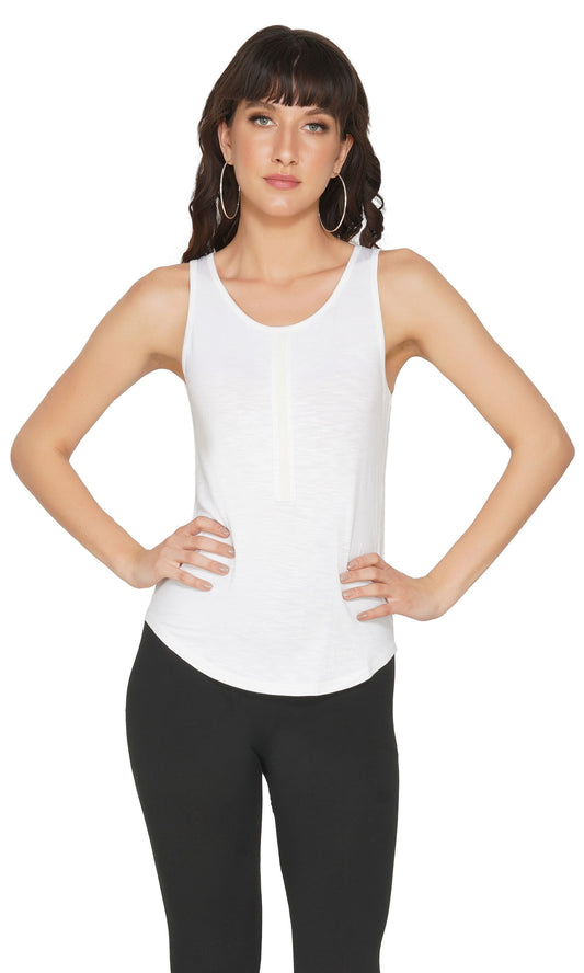 SLAY. Women's White Lurex Strip Round Neck Tank Top-clothing-to-slay.myshopify.com-Sleeveless Top