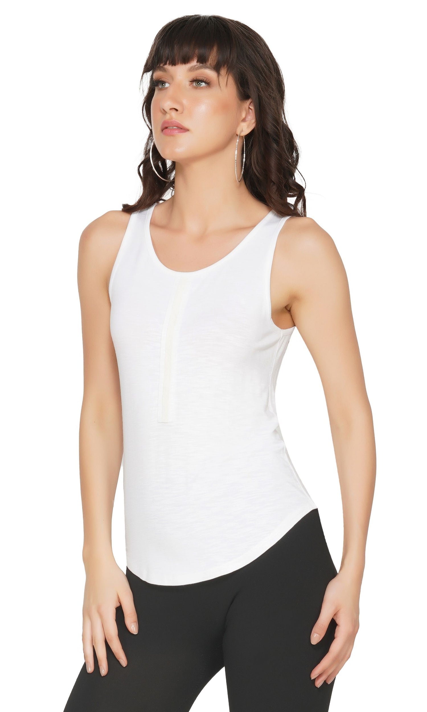 SLAY. Women's White Lurex Strip Round Neck Tank Top-clothing-to-slay.myshopify.com-Sleeveless Top
