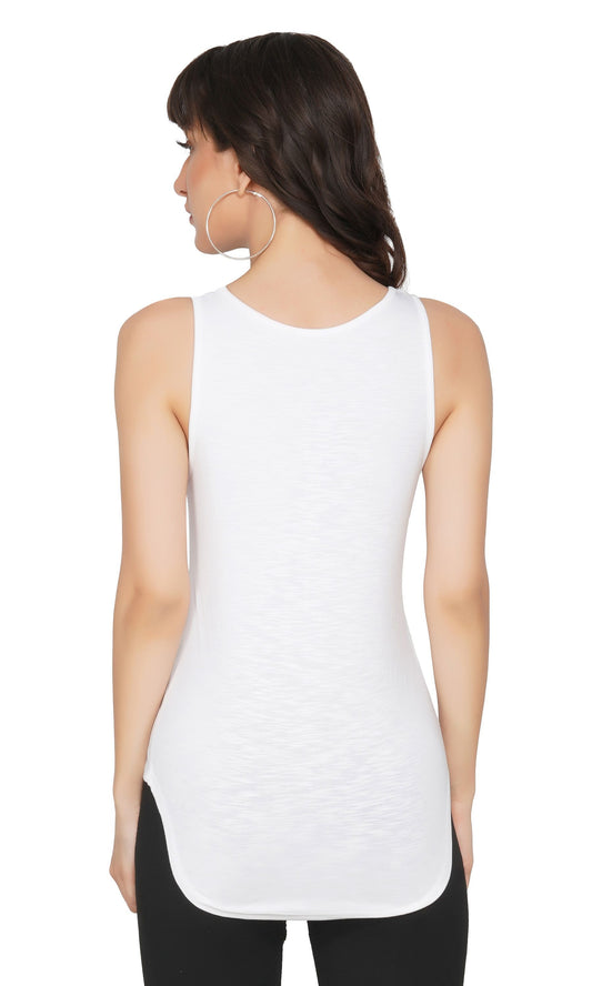 SLAY. Women's White Lurex Strip Round Neck Tank Top-clothing-to-slay.myshopify.com-Sleeveless Top